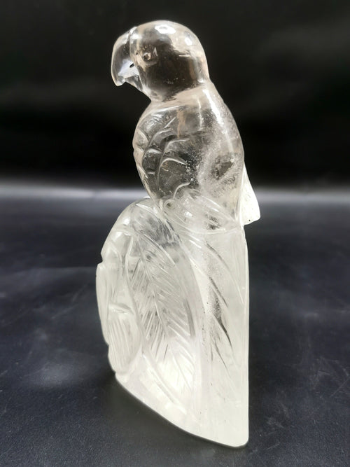 Beautifully hand carved bird carving on natural clear quartz stone - reiki/energy/chakra - 5.5 inches long and 480 gms (1.06 lb)
