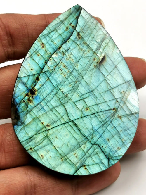 Labradorite Carving of Ganesh on a plate with blue flash - Lord Ganesha Idol | Figurine in Crystals and Gemstones - 3 inches and 36 gms