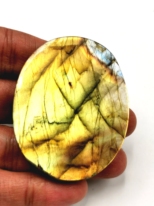 Labradorite Plate Carving of Lord Hanuman with golden flash | Bajrang Bali statue | Reiki/Chakra/Healing in gemstone and crystals - 2.5 in