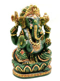 Green Aventurine Handmade Carving of Ganesh - Handpainted Lord Ganesha Idol in Crystals and Gemstones - Reiki/Chakra - 7 inch and 1.69 kg