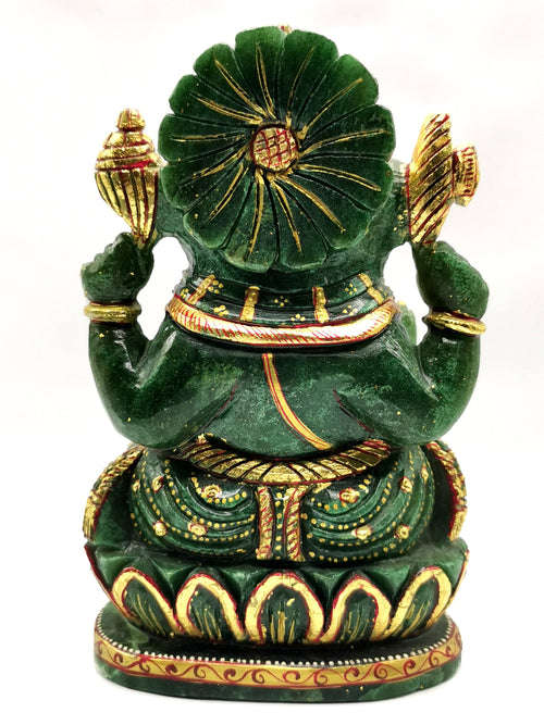 Green Aventurine Handmade Carving of Ganesh - Handpainted Lord Ganesha Idol in Crystals and Gemstones - Reiki/Chakra - 7 inch and 1.69 kg