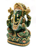 Green Aventurine Handmade Carving of Ganesh - Handpainted Lord Ganesha Idol in Crystals and Gemstones - Reiki/Chakra - 7 inch and 1.69 kg