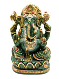 Green Aventurine Handmade Carving of Ganesh - Handpainted Lord Ganesha Idol in Crystals and Gemstones - Reiki/Chakra - 7 inch and 1.69 kg