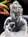 Clear Quartz/Clear Crystal Buddha - handmade carving of serene and meditating Lord Buddha - crystal/reiki/healing - 4.5 inches and 305 gms