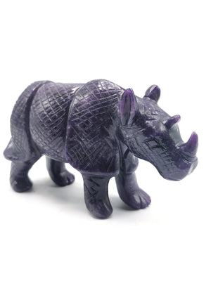 Beautifully hand carved rhinoceros carving on natural lepidolite stone - reiki/energy/chakra - 6 inches long and 720 gms (1.58 lb)