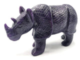 Beautifully hand carved rhinoceros carving on natural lepidolite stone - reiki/energy/chakra - 6 inches long and 720 gms (1.58 lb)
