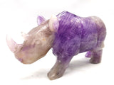 Beautifully hand carved rhinoceros carving on natural amethyst stone - reiki/energy/chakra - 7 inches long and 760 gms (1.67 lb)