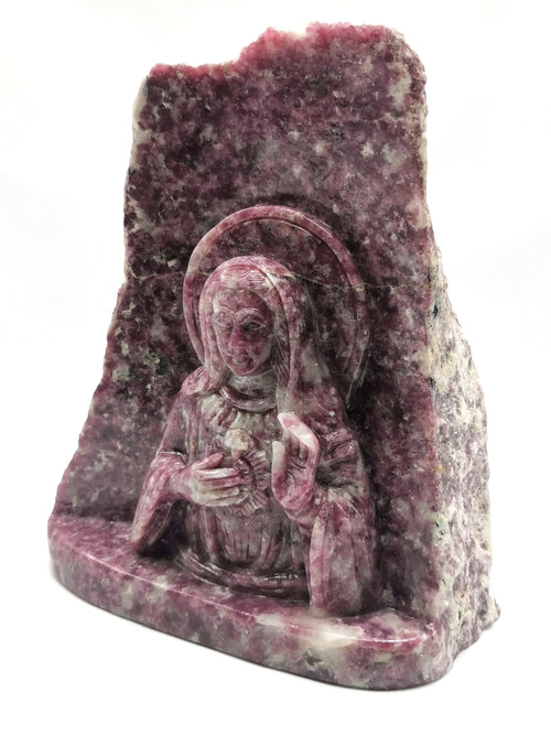 Mother Mary beautiful carving in natural lepidolite stone | hand carved in gemstones | crystal/reiki - 8 inches and 3.19 kgs (7.02 lb)