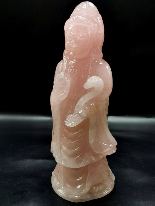 Rose Quartz Guanyin - handmade carving of Kwan Yin in standing posture - crystal/reiki/healing - 8 inches and 0.99 kg (2.18 lb)