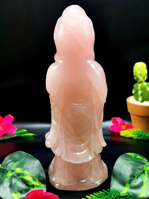 Rose Quartz Guanyin - handmade carving of Kwan Yin in standing posture - crystal/reiki/healing - 8 inches and 0.99 kg (2.18 lb)