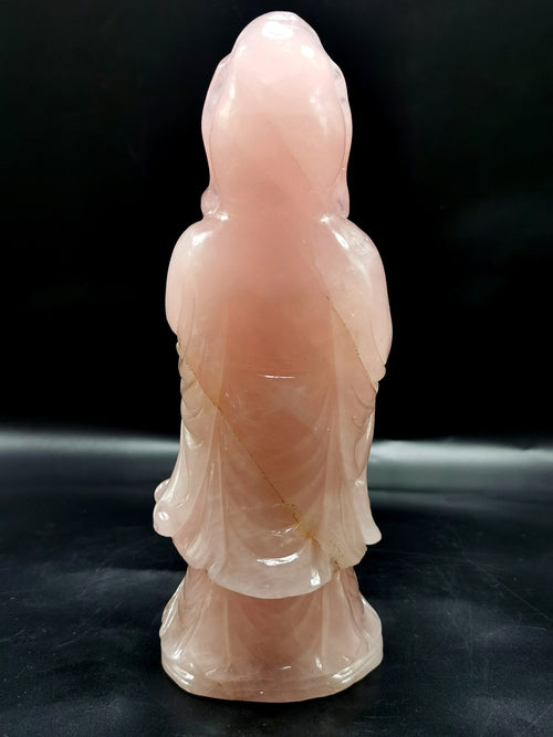 Rose Quartz Guanyin - handmade carving of Kwan Yin in standing posture - crystal/reiki/healing - 8 inches and 0.99 kg (2.18 lb)