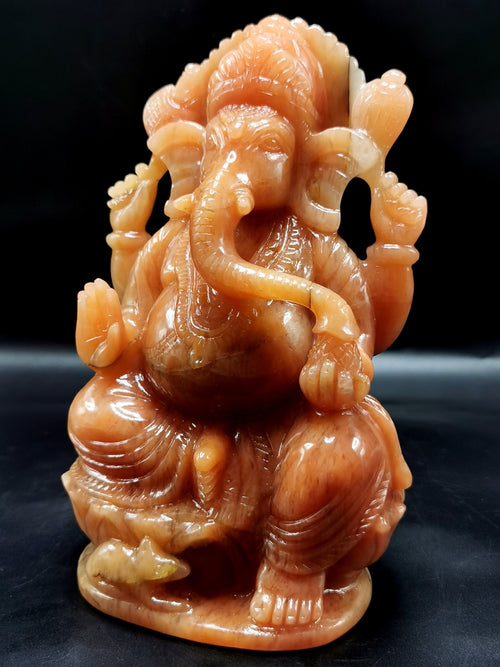 Orange Aventurine Handmade Carving of Ganesh - Lord Ganesha Idol/Murti in Crystals and Gemstones -Reiki/Chakra/Healing -7 inches and 1.45 kg