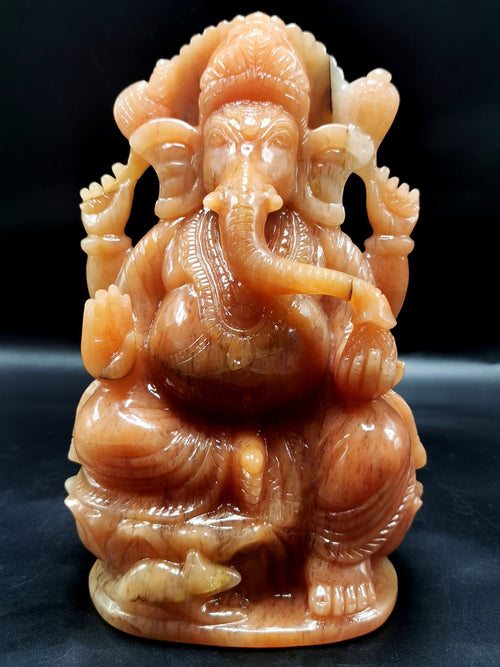 Orange Aventurine Handmade Carving of Ganesh - Lord Ganesha Idol/Murti in Crystals and Gemstones -Reiki/Chakra/Healing -7 inches and 1.45 kg