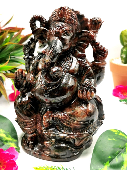 Hessonite Garnet Handmade Carving of Ganesh - Lord Ganesha Idol/Murti in Crystals and Gemstones -Reiki/Chakra/Healing - 6.5 inch and 2.53 kg