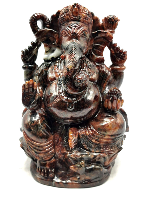 Hessonite Garnet Handmade Carving of Ganesh - Lord Ganesha Idol/Murti in Crystals and Gemstones -Reiki/Chakra/Healing - 6.5 inch and 2.53 kg