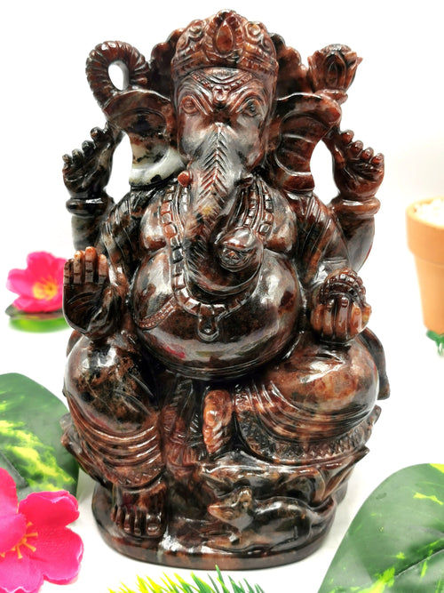 Hessonite Garnet Handmade Carving of Ganesh - Lord Ganesha Idol/Murti in Crystals and Gemstones -Reiki/Chakra/Healing - 6.5 inch and 2.53 kg