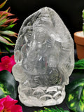 Ganesh statue in Clear Quartz Handmade Carving - Ganesha Idol |Sculpture in Crystals and Gemstones - 5 inches and 840 gms (1.85 lb)