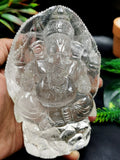 Ganesh statue in Clear Quartz Handmade Carving - Ganesha Idol |Sculpture in Crystals and Gemstones - 5 inches and 840 gms (1.85 lb)