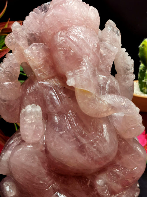 Ganesh Carving Handmade in Rose Quartz -Lord Ganesha Idol |Sculpture in Crystals and Gemstones -Reiki/Chakra/Healing - 7.5 inch and 2.34 kgs