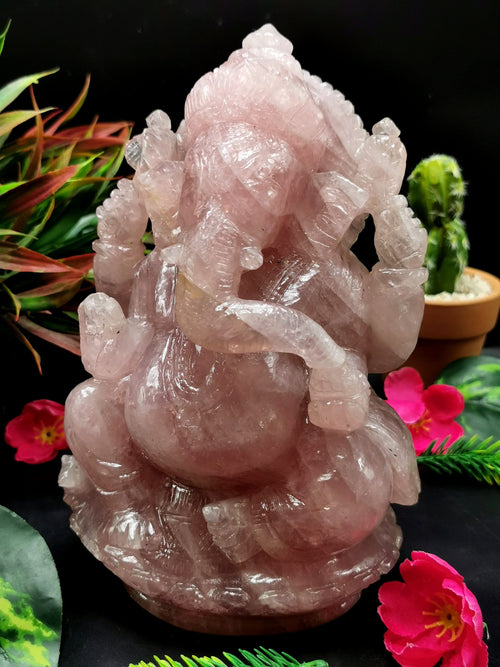 Ganesh Carving Handmade in Rose Quartz -Lord Ganesha Idol |Sculpture in Crystals and Gemstones -Reiki/Chakra/Healing - 7.5 inch and 2.34 kgs