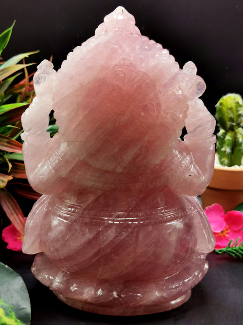 Ganesh Carving Handmade in Rose Quartz -Lord Ganesha Idol |Sculpture in Crystals and Gemstones -Reiki/Chakra/Healing - 7.5 inch and 2.34 kgs
