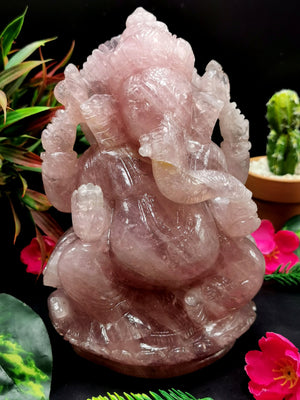 Ganesh Carving Handmade in Rose Quartz -Lord Ganesha Idol |Sculpture in Crystals and Gemstones -Reiki/Chakra/Healing - 7.5 inch and 2.34 kgs