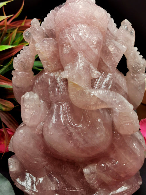 Ganesh Carving Handmade in Rose Quartz -Lord Ganesha Idol |Sculpture in Crystals and Gemstones -Reiki/Chakra/Healing - 7.5 inch and 2.34 kgs