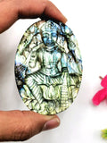 Labradorite Plate Carving of Goddess Laxmi with blue flash | Lakshmi statue | Reiki/Chakra/Healing in gemstone and crystals - 3 in