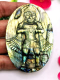 Labradorite Plate Carving of Lord Hanuman with golden flash | Bajrang Bali statue | Reiki/Chakra/Healing in gemstone and crystals - 3.5 in