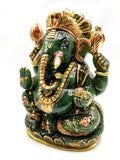 Green Aventurine Handmade Carving of Ganesh - Handpainted Lord Ganesha Idol in Crystals and Gemstones - Reiki/Chakra - 7 inch and 1.96 kg