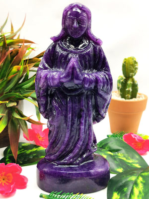 Mother Mary beautiful carving in natural lepidolite stone | hand carved in gemstones | crystal/reiki - 7.5 inches and 1.02 kgs (2.24 lb)