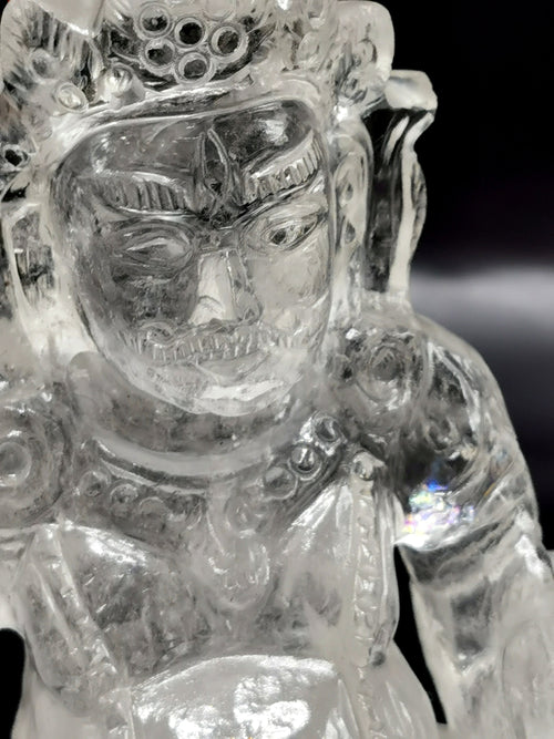 Lord Kuber statue in Clear Quartz Handmade Carving - Kubera Idol |Sculpture in Crystals and Gemstones - 5.5 inches and 810 gms (1.78 lb)