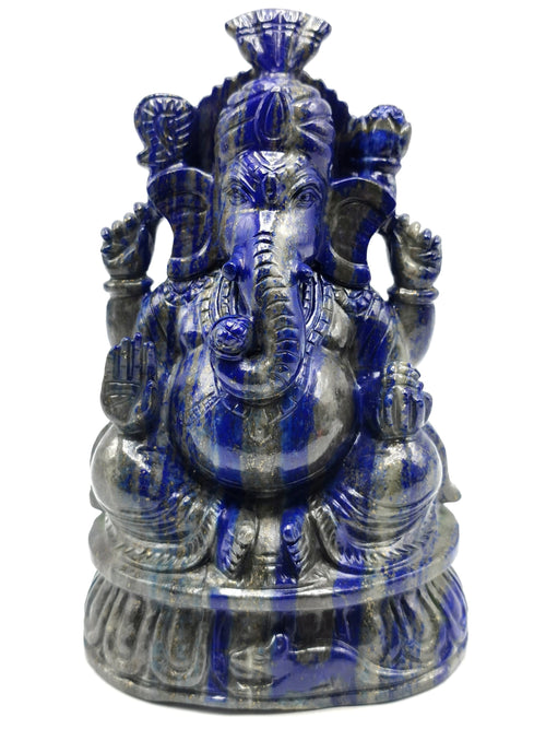 Ganesh with Pagdi in Lapis Lazuli - Lord Ganesha Idol |Sculpture in Crystals/Gemstones - Reiki/Chakra - 6.5 inches and 1.83 kgs