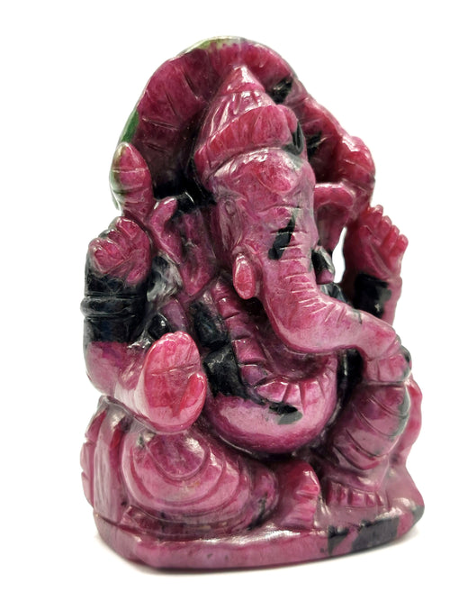 Ganesh handmade carving in Ruby | Figurine in Crystals and Gemstones - 3 inches and 980 carats