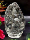 Ganesh statue in Clear Quartz Handmade Carving - Ganesha Idol |Sculpture in Crystals and Gemstones - 4 inches and 235 gms (0.52 lb)
