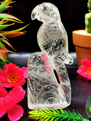 Beautifully hand carved bird carving on natural clear quartz stone - reiki/energy/chakra - 4.5 inches long and 210 gms (0.46 lb)