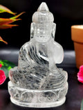 Clear Quartz/Clear Crystal Buddha - handmade carving of serene and meditating Lord Buddha - crystal/reiki/healing - 4.5 inches and 305 gms