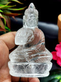 Clear Quartz/Clear Crystal Buddha - handmade carving of serene and meditating Lord Buddha - crystal/reiki/healing - 3.5 inches and 172 gms