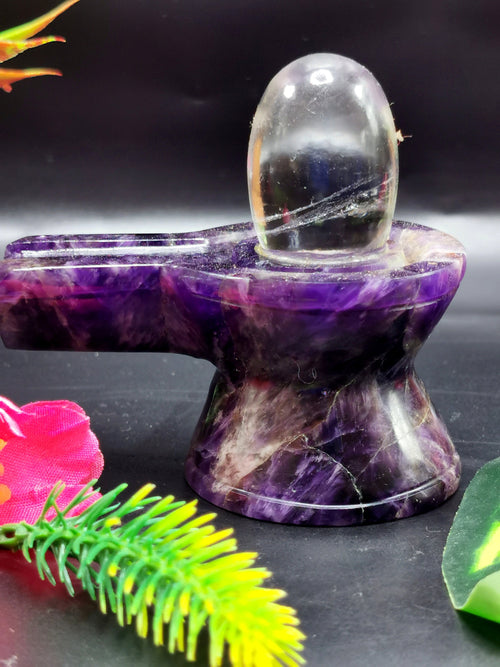 Breathtaking natural Amethyst and Clear Quartz Lingam/Shivling - Energy/Reiki/Crystal Healing - 3 inches length and 205 gms (0.45 lb)