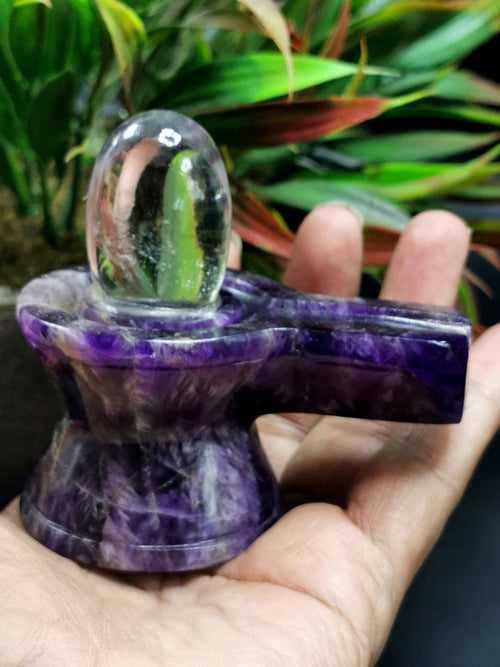 Breathtaking natural Amethyst and Clear Quartz Lingam/Shivling - Energy/Reiki/Crystal Healing - 3 inches length and 205 gms (0.45 lb)
