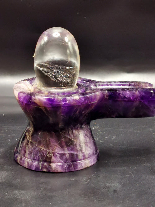 Breathtaking natural Amethyst and Clear Quartz Lingam/Shivling - Energy/Reiki/Crystal Healing - 3 inches length and 205 gms (0.45 lb)