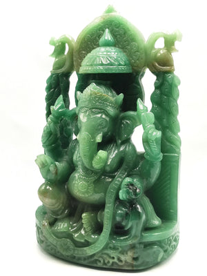 Handmade Ganesha carving in Australian Green Aventurine beautiful lapidary art - 7.4 in and 5.4 kg (11.88 lb)