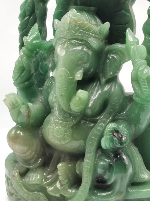 Handmade Ganesha carving in Australian Green Aventurine beautiful lapidary art - 7.4 in and 5.4 kg (11.88 lb)