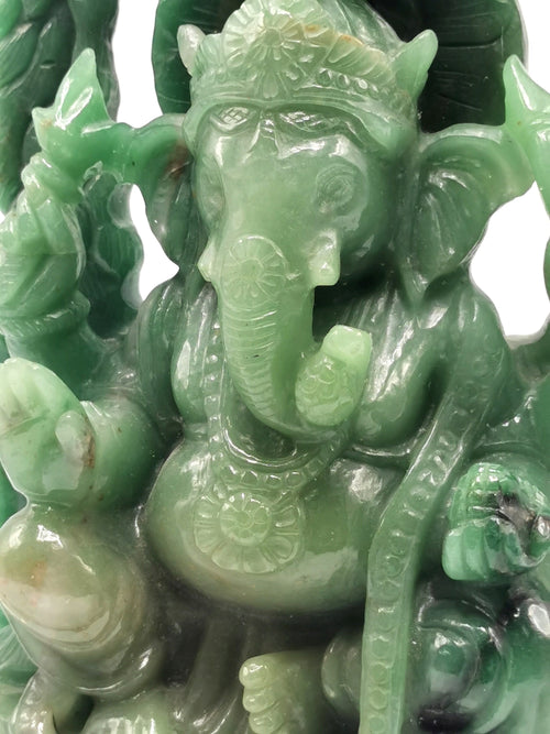 Handmade Ganesha carving in Australian Green Aventurine beautiful lapidary art - 7.4 in and 5.4 kg (11.88 lb)