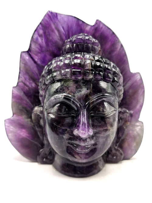 Dark Amethyst Buddha Head - handmade carving of serene and meditating Lord Buddha face - crystal/reiki/healing - 6 inches and 1.73 kgs