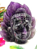 Dark Amethyst Buddha Head - handmade carving of serene and meditating Lord Buddha face - crystal/reiki/healing - 6 inches and 1.73 kgs