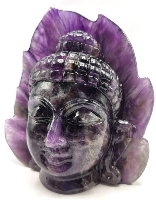 Dark Amethyst Buddha Head - handmade carving of serene and meditating Lord Buddha face - crystal/reiki/healing - 6 inches and 1.73 kgs