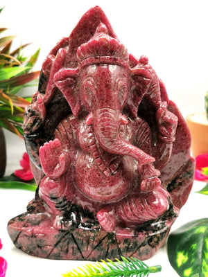 Rhodonite Handmade Carving of Ganesh - Lord Ganesha Idol | Sculpture in Crystals/Gemstones - Reiki/Chakra/Healing - 7 inches and 2.55 kgs