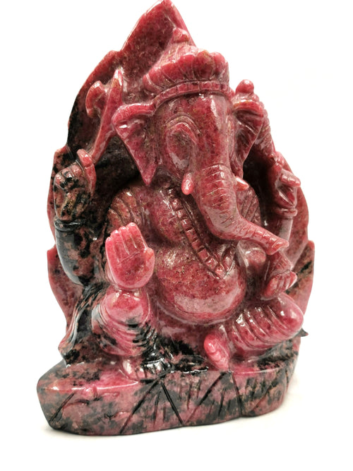 Rhodonite Handmade Carving of Ganesh - Lord Ganesha Idol | Sculpture in Crystals/Gemstones - Reiki/Chakra/Healing - 7 inches and 2.55 kgs