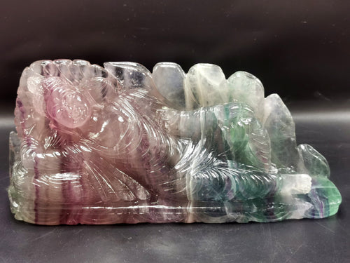 Multicolor Fluorite Buddha in parinirvana position - handmade carving of serene Lord Buddha - crystal/reiki/healing - 10 inches and 2.65 kgs